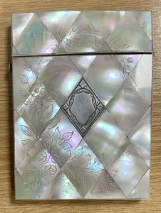 SUPERB ENGLISH ANTIQUE MOTHER OF PEARL & SILVER VISITING CARD CASE c1840 - Picture 1 of 5