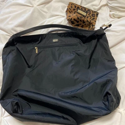 Jimmy Choo Eco Tasche schwarz Nylon Leopardenmuster große Kapazität mit Beutel - Bild 1 von 4