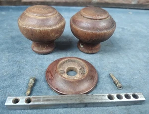 Pair of Reclaimed Round Traditional Wooden Door Knobs & back plate- multi avail - Picture 1 of 8