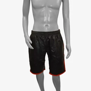 Prowler ROTE lange Leder Sportshorts, schwarz mit roten Streifen, BLUF Fetisch - Bild 1 von 11