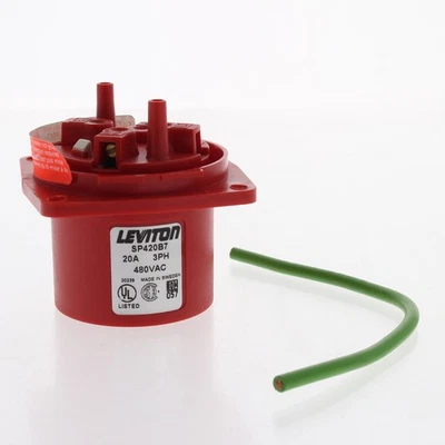 Entrada de enchufe a prueba de salpicaduras Leviton Pin & Sleeve 20A 480VAC 3Ø SP420B7 Foto 1 de 4