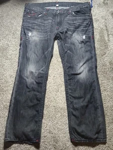 44x32 True Religion Black Straight Jeans Super T - Picture 1 of 8