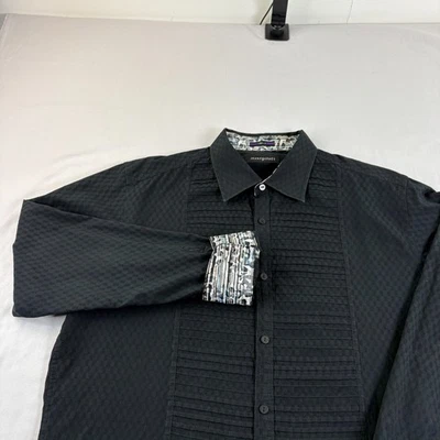 Jhane Barnes Shirt Mens 2XL Black Button Up Flip Cuff Textured Long Sleeve - Image 1 of 4