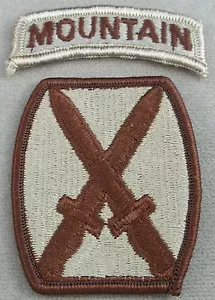 US Army 10th Mountain Division Toppa marrone chiaro deserto con scheda montagna inclusa - Foto 1 di 4