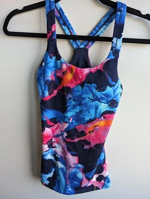 Camiseta sin mangas de yoga Athleta XXS azul rojo sujetador deportivo ropa deportiva Foto 1 de 4