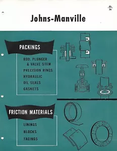 MRO Brochure - Johns-Manville - Packings Friction Material Asbestos c1952(MR663) - Bild 1 von 1