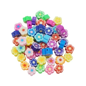 40pc Polymer Clay Colorful 10mm Bead Mixed Flower Shape Spacer Bead Hole 1.5mm - Picture 1 of 5