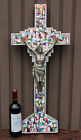 Antique Large Mosaic Crucifix Cross Wood Rare Relgious