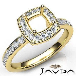 Classic Halo Cushion Semi Mount Diamond Engagement Ring 14k Yellow Gold 0.45Ctw. - Picture 1 of 7