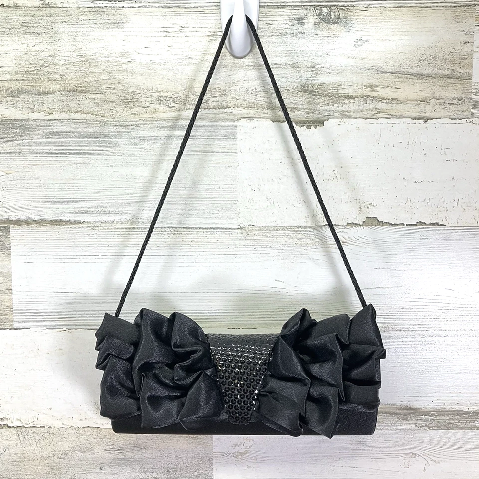 Bolso sin asas Jessica McClintock para mujer negro vintage con lazo y volantes lentejuelas Foto 1 de 4