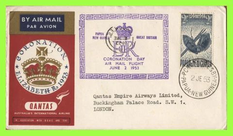 Papua New Guinea 1953 Coronation Flight Cover to London Cover
