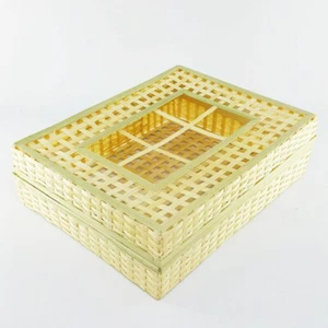 Bamboo Basketry Box Thai Traditional Handmade Wicker Operculate Gift Weave Case