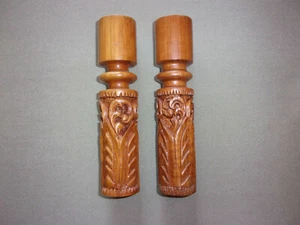 Pair of Unique Design Handcarved 8” Tall Taper Candlestick Holders - Picture 1 of 2