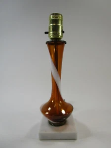 Vintage small orange and white glass swirl lamp with marble base Mide century  - Picture 1 of 5