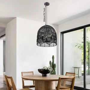 Coastal Flush Mount Rattan Ceiling Light Hand-Woven Hanging Lights Fixture - Picture 1 of 15