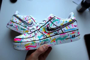 Nike Custom Air Force 1 "Rainbow Splatter" Zapatos Blancos Negros Hombres Mujeres Niños - Imagen 1 de 11