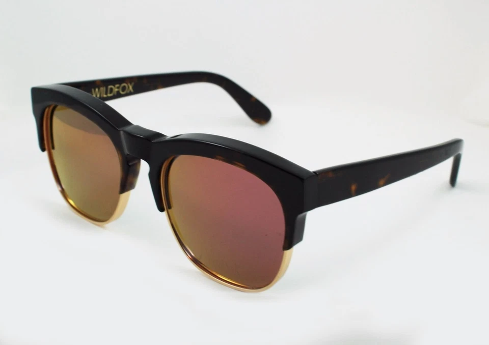 Wildfox Clufox Deluxe Sunglasses Gold Half Rim Tortoise Frame Iridium Mirror - Изображение 1 из 4