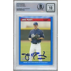 2006 Bazooka Blue Fortune 156 Jake Peavy Signed Card AUTO 10 Beckett Slab Padres - Picture 1 of 6