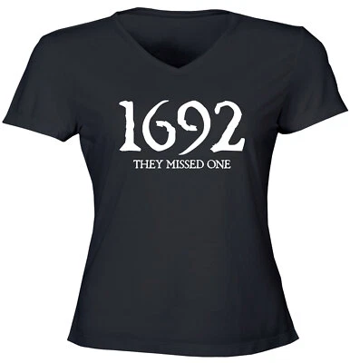 1692 They Missed One Juniors Girl Women T-Shirt V-neck Halloween Witch Trials - Image 1 of 3