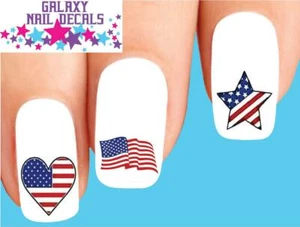 Waterslide Nail Decals - Set of 20 4th of July Flag Star Heart Assorted - Picture 1 of 1