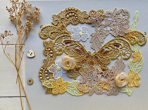 Embroidery Patches 11 Pcs Flower Applique Sewing on Embellishments White Yellow - Picture 1 of 9