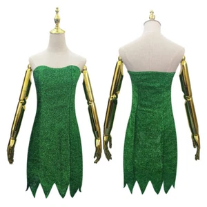 Tinker Bell Cosplay Costume Pixie Fairy Green Dress Halloween Dress Outfit - Picture 1 of 6