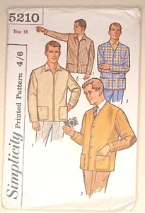 Vintage 1960's Simplicity 5210 Men's Cardigan / Zipper Harrington Casual Jacket - Picture 1 of 4