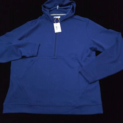 PETER MILLAR GOLF HOODIE SWEATER -M- NAVY BLUE GRID HALF-ZIP JACKET CROWN SPORT - Image 1 of 4