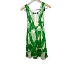 Diane Von Furstenberg Silk Mini Dress Cutouts Green Abstract Gogo retro 60s sz 4