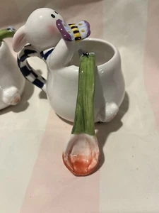 Lot (18pc) Porcelain Bunny Figurines w/Flower Sugar Creamer Napkin Rings Plates - Picture 1 of 20
