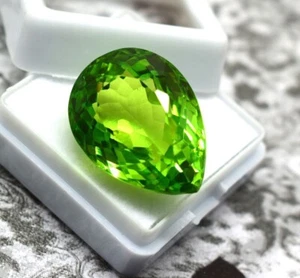 Afghanistan's Certified Natural Green Peridot 42 Ct Pear Cut Loose Gemstone - Picture 1 of 13