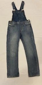 Blue Denim Long Suspenders Stretchy Jeans Girls H&M Size 6-7Y Snap Fasteners - Picture 1 of 6