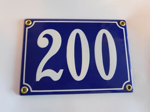 Antique French Blue  Genuine Enamel Porcelain House Door Number Sign / Plate 200 Cover