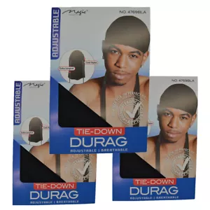 3 pcs Magic "Black" Du rag Adjustable Breathable Extra Long Tail - Picture 1 of 2