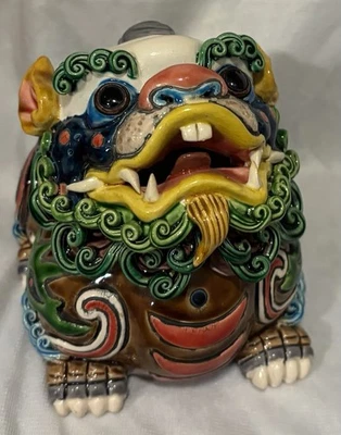 Estátua de porcelana Wucai Fengshui Foo Fu cachorro besta leão Ruiyi Yuanbao com caixa 6”L - Imagem 1 de 4