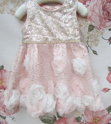 Vestido de festa de batizado rosa marfim rosa monção novo sem etiquetas 6-9-12 meses £50 - Imagem 1 de 4