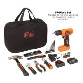 BLACK+DECKER 8V Taladro y Kit de Herramientas para el Hogar, 57 Piezas - BDCD8PK Foto 1 de 4
