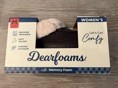 Dearfoams Women's Clog Slipper Black Faux Fur Memory Foam Total Comfort Sz M 7-8 - Image 1 of 3