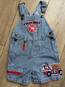 Fire Chief Denim Latzhose Vintage Jeans Shortalls 18 Monate Y2K Hund Fire Hydrant - Bild 1 von 8