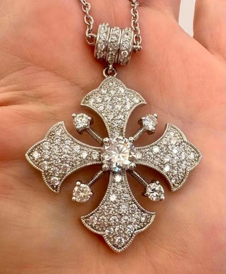 Joseph Esposito ESPO 925 Silver CZ Maltese Cross Pendant Necklace 20" Chain Gift - Image 1 of 4
