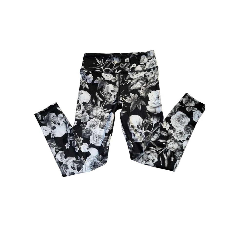 Leggings Evolution And Creation Mujer Talla Pequeña Blanco y Negro Floral Calavera Foto 1 de 3