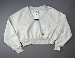 Nike Womens Phoenix Fleece Cropped V-Neck Pullover Sweatshirt Sz S - Picture 1 of 4