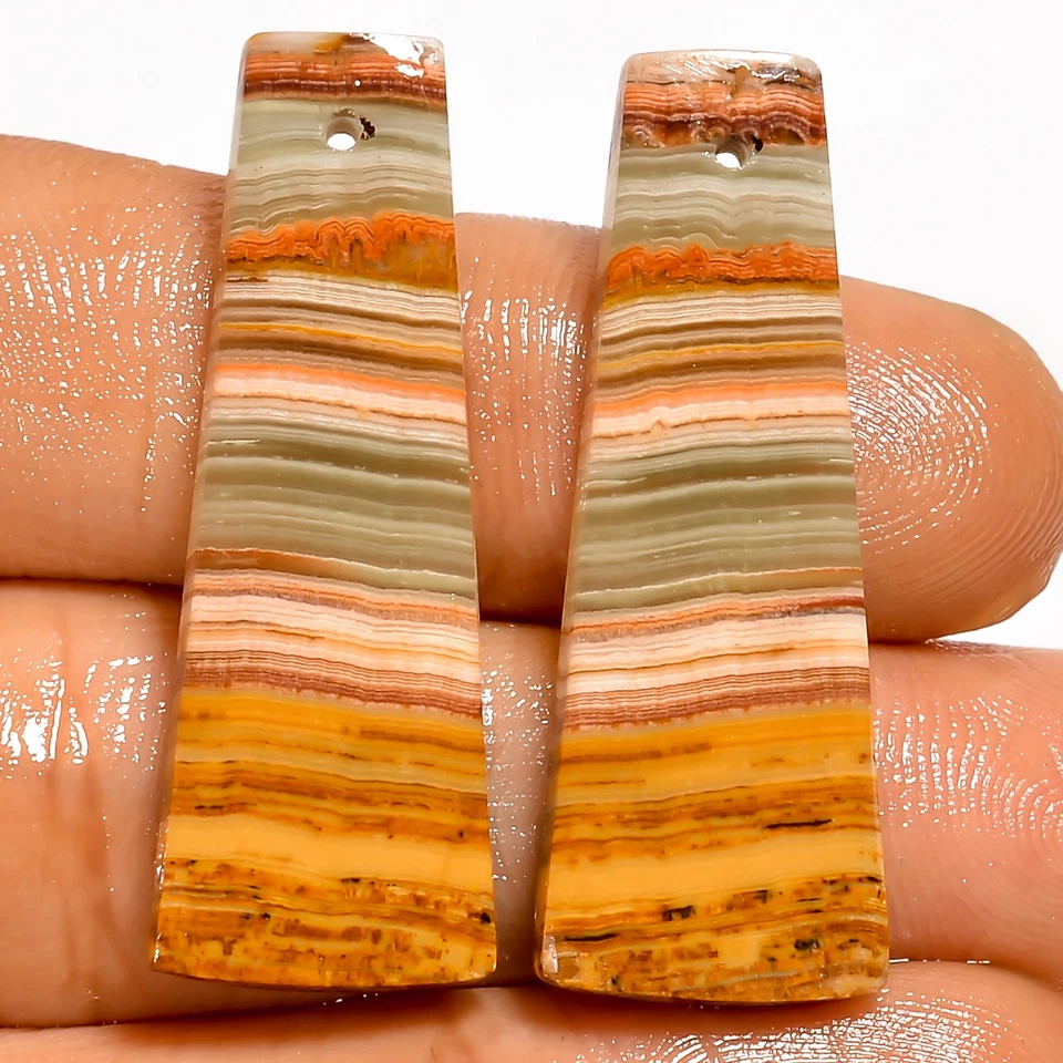 Banded Calcite Fancy Cabochon Drilled Stone Pair 27.5 Ct 34X12X3 mm DE-118 - Image 1 of 1