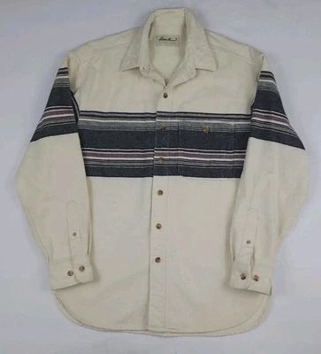 Vintage 90s Eddie Bauer Stripe Pattern Soft Cotton Flannel Shirt Made In USA M - Image 1 of 4