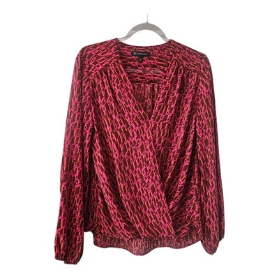 INC International Concepts Womens M Wrap Front Blouse Pink L/S Droptail V-Neck - Image 1 of 4