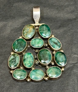 Vintage Silver Mozambique Emerald Cluster Medalion Neck Pendant Fob Poland - Picture 1 of 7