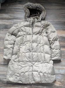 Eddie Bauer Coat Women’s XL Goose Down Long Puffer Taupe Hooded {Needs Repaired} - Picture 1 of 7