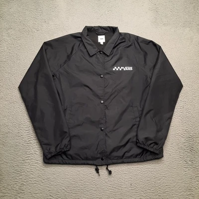 Vans Windbreaker Jacket Mens Large Black White Snap Lined Nylon Skate Streetwear - Image 1 of 4