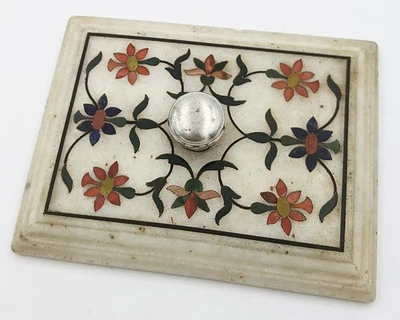 1897 INDIAN WHITE MARBLE PIETRA DURA & SILVER PAPERWEIGHT - Image 1 of 4