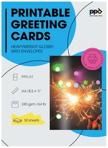 50 Inkjet Printable Greeting Cards A4 Pre-Scored to A5 260Gsm Glossy White - Picture 1 of 12